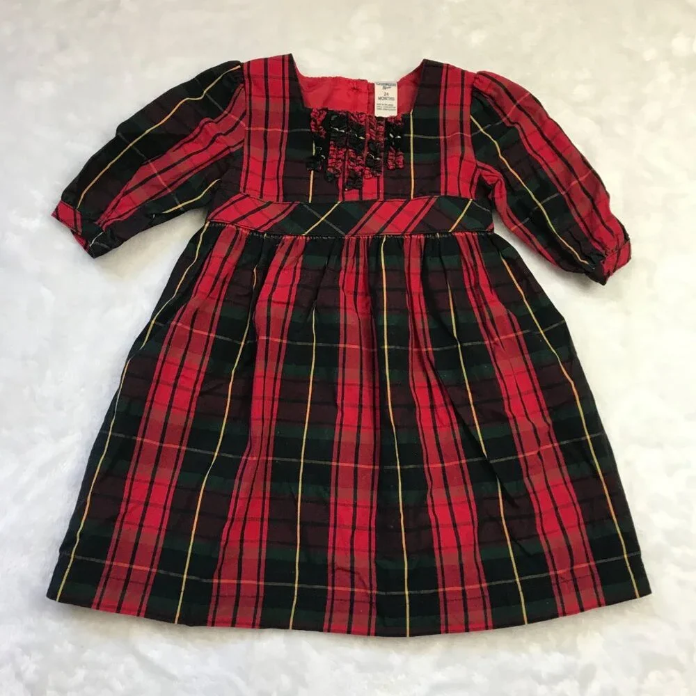 OshKosh‎ B'gosh Plaid Holiday Dress Baby Girls 24 Months Fully Lined Christmas
